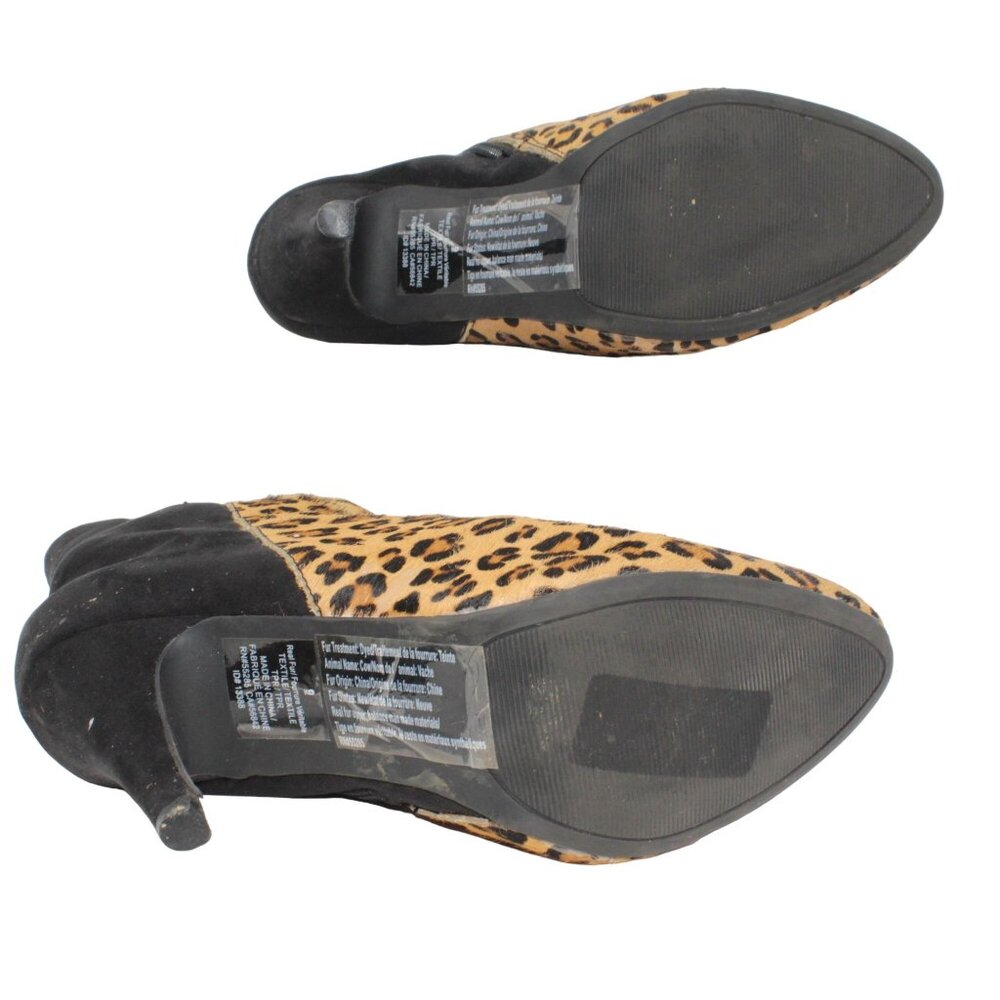Express Sz 9M Cheetah Print Calf Hair Black Faux Suede Zip Ankle Heeled Booties - Picture 8 of 10